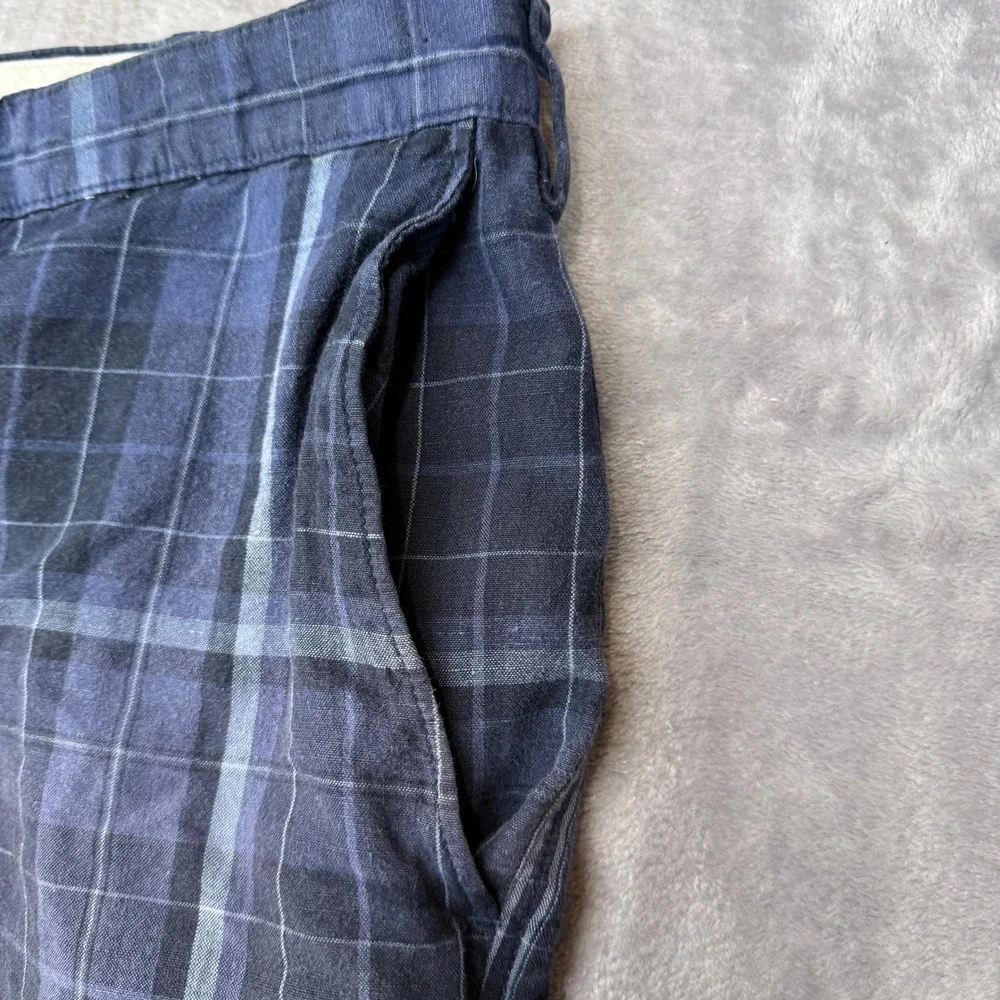 Banana Republic Shorts Mens 38 Plaid Navy Blue‎ Linen Cotton Blend Flat Front